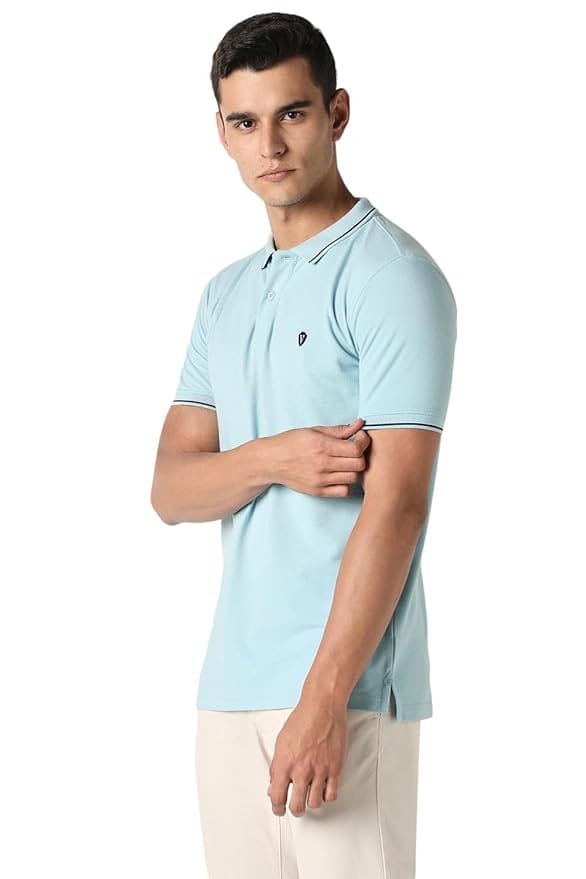 Van Heusen Men's Cotton Solid Regular Fit Collar Polo T-Shirt