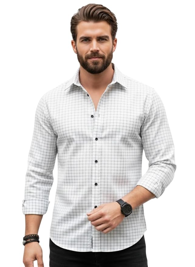 INKAST Men's Regular Fit Button Down Dress Shirts Textured Long Sleeve