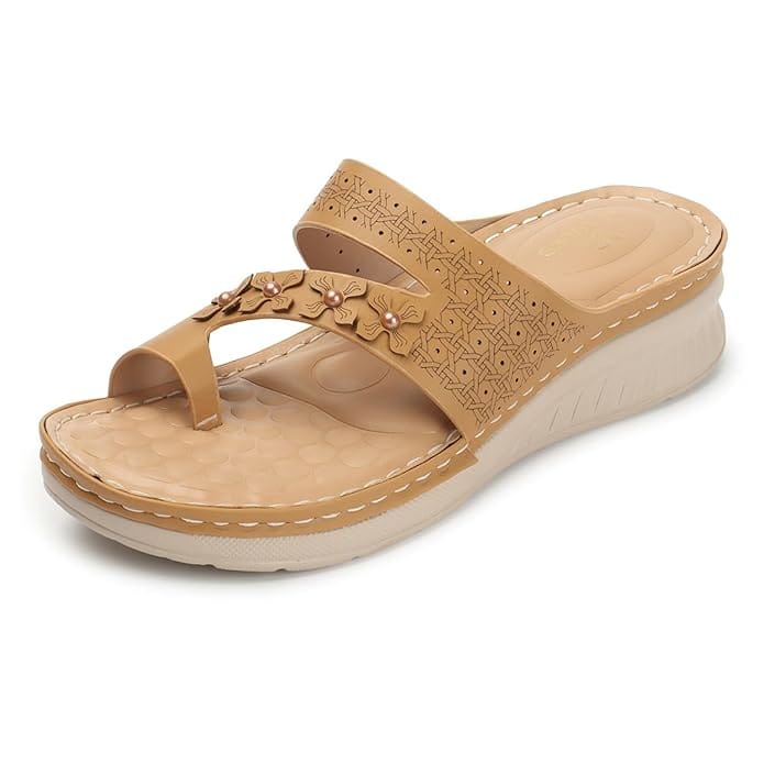 XE Looks Women’s Casual Comfort Sandals with Floral Embellished Strap & Soft Cushioned Footbed