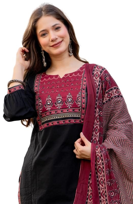 Amayra Women's Cotton Straight Kurta Set with Palazzo Pants & Dupatta- Ethnic Wear