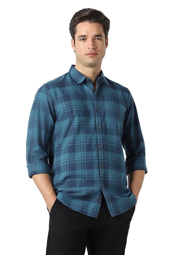 Peter England Men's Checkered Cotton Shirt | Smart Casual | Full Sleeves